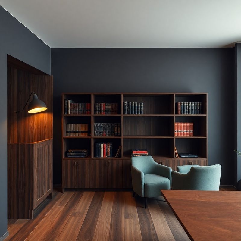 Interior discret de birou de consultanță, tonuri slate și lumină caldă